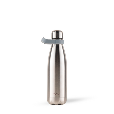 Garrafa Térmica Kouda Grey 500 ml Prata, vista frontal com tampa fechada
