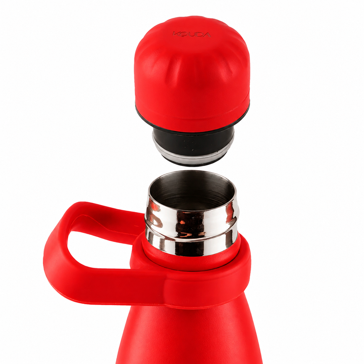 Garrafa Térmica Kouda Grey 500 ml Vermelha, com a tampa aberta