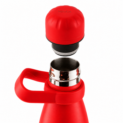 Garrafa Térmica Kouda Grey 500 ml Vermelha, com a tampa aberta