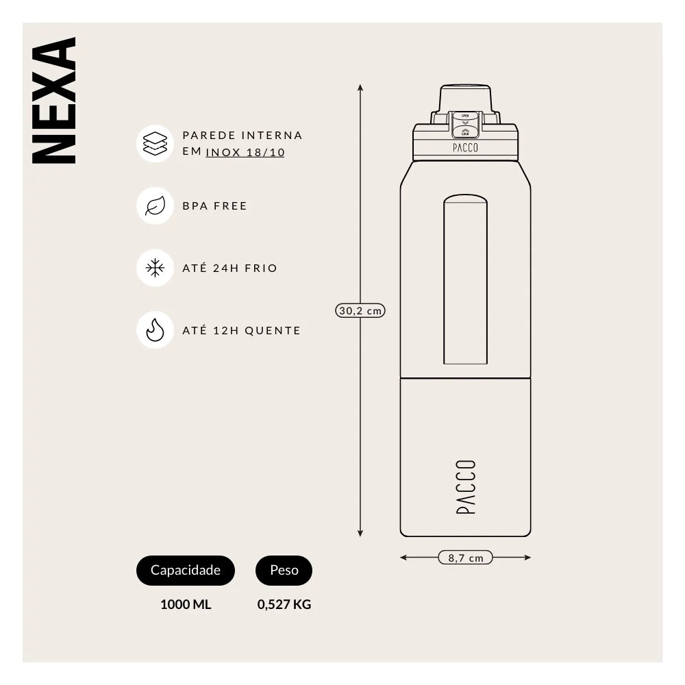 Garrafa térmica Nexa 1000ml da PACCO na cor verde militar