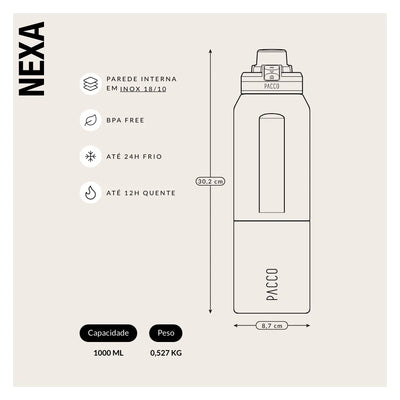 Garrafa térmica Nexa 1000ml da PACCO na cor verde militar