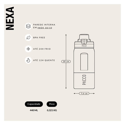 Garrafa térmica Nexa 440ml da PACCO na cor cinza