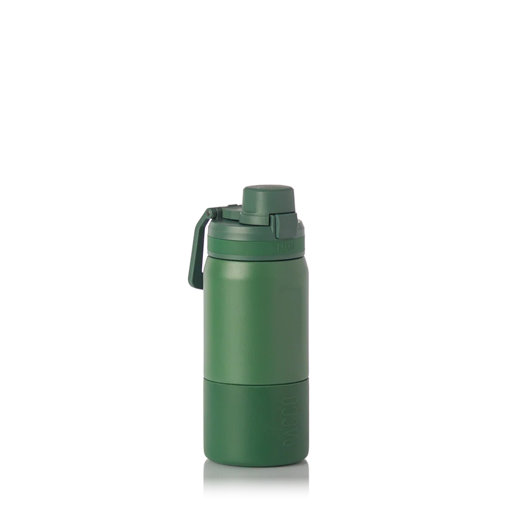 Garrafa Térmica Nexa 440 ml PACCO Verde Militar, vista frontal com tampa fechada