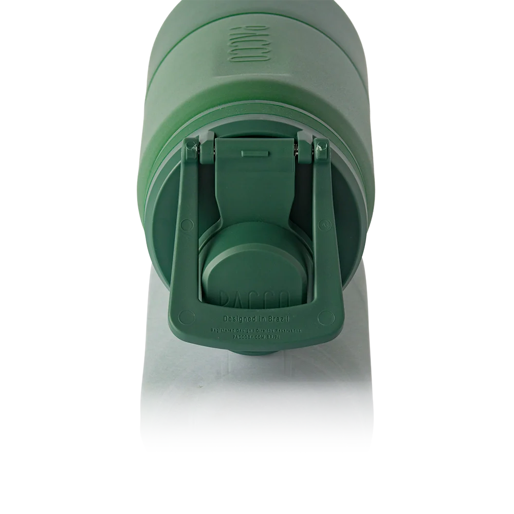 Garrafa Térmica Nexa 440 ml PACCO Verde Militar, vista de cima com tampa fechada