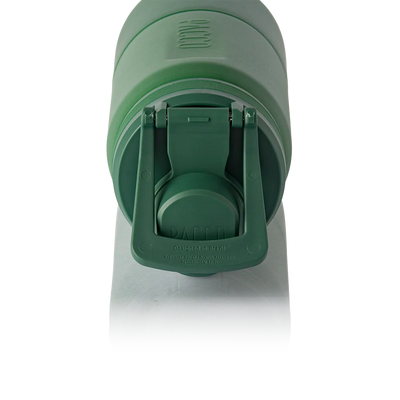 Garrafa Térmica Nexa 440 ml PACCO Verde Militar, vista de cima com tampa fechada