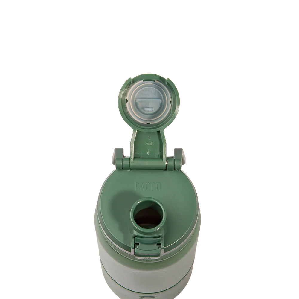 Garrafa Térmica Nexa 440 ml PACCO Verde Militar, com a tampa aberta