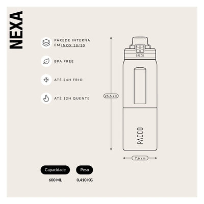 Garrafa térmica Nexa 600ml da PACCO na cor verde militar