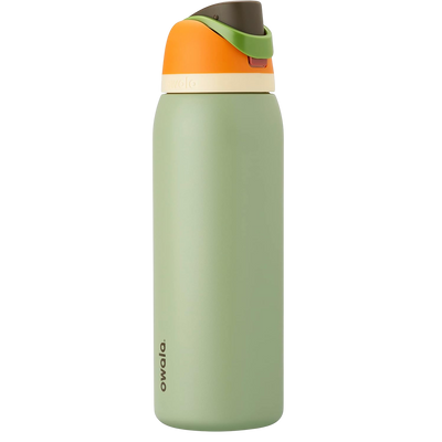 Garrafa Térmica Owala FreeSip - 1180ml | 40oz em design moderno e função dupla com canudo e abertura ampla, cor verde e laranja.