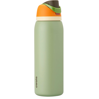 Garrafa Térmica Owala FreeSip - 1180ml | 40oz em design moderno e função dupla com canudo e abertura ampla, cor verde e laranja.