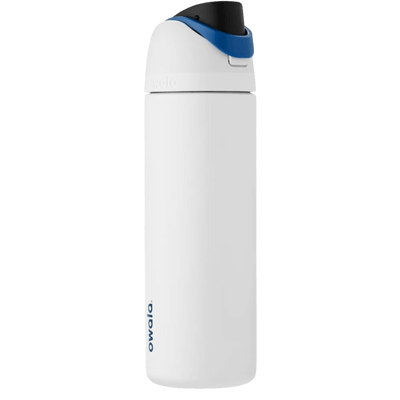 Garrafa Térmica Owala FreeSip - 710ml | 24oz, branca com tampa azul, design inovador e prático, isolamento de tripla parede.