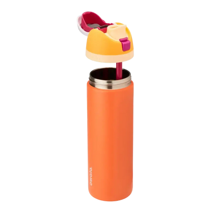 Garrafa térmica Owala FreeSip 710ml laranja com design inteligente e tampa removível para duas formas de beber.
