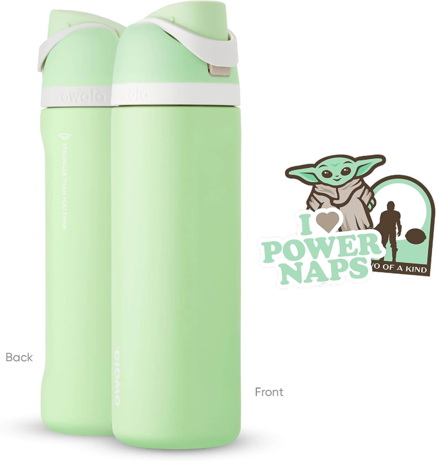 Garrafa Térmica Owala FreeSip - 710ml | 24oz verde com design inovador e adesivo de personagem fictício. Hidratação prática e moderna.