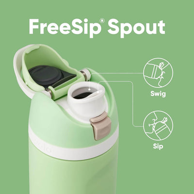 Garrafa Térmica Owala FreeSip - 710ml | 24oz em verde clara, mostrando bocal e canudo embutido para beber de duas formas.