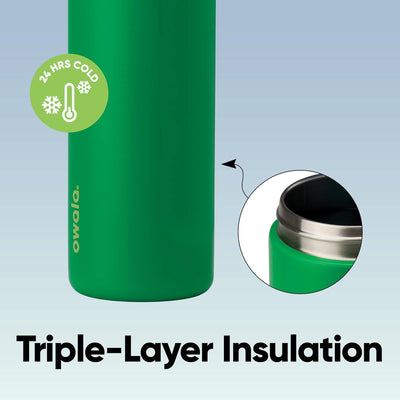 Garrafa Térmica Owala FreeSip - 710ml | 24oz com isolamento triplo, mantendo a bebida fria por 24 horas, design verde moderno, detalhe interno.