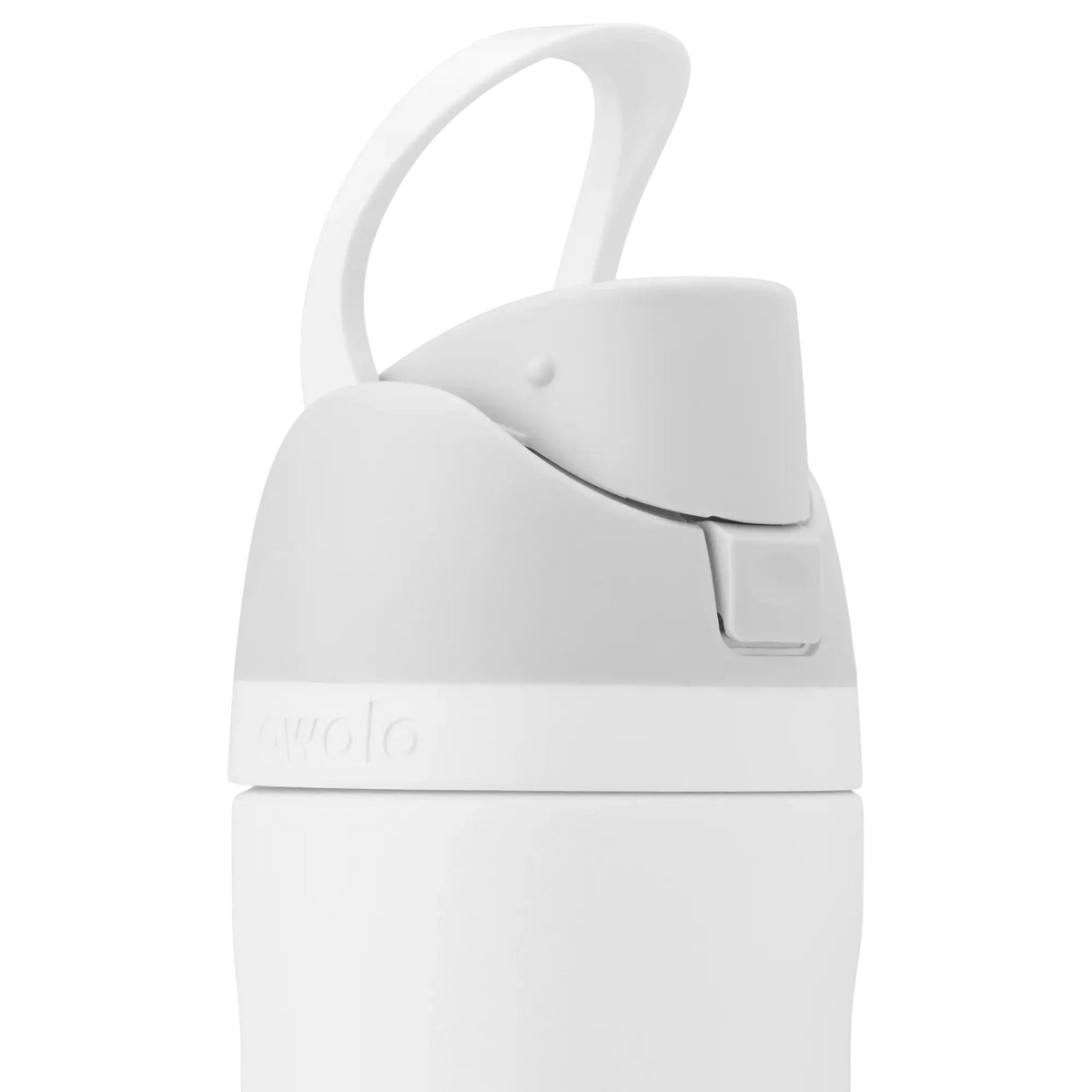 Garrafa Térmica Owala FreeSip 710ml Laço Leve White Marshmallow, detalhe tampa alca