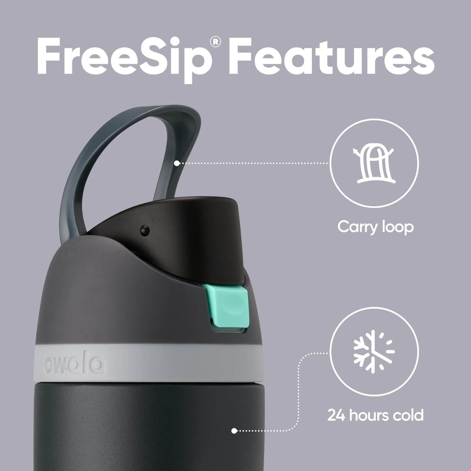 Garrafa Térmica Owala FreeSip - 710ml | 24oz com alça de transporte e capacidade de manter bebidas frias por 24 horas.
