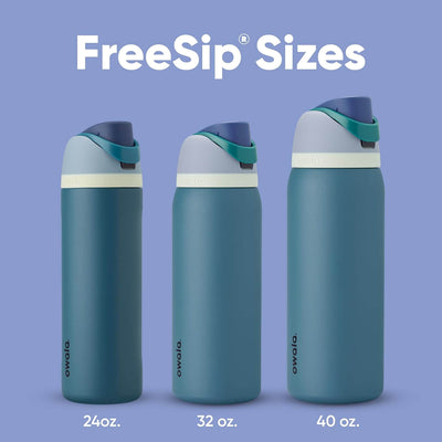 Garrafa Térmica Owala FreeSip - 710ml | 24oz exibindo tamanhos diferentes: 24oz, 32oz e 40oz, com design moderno e funcional.