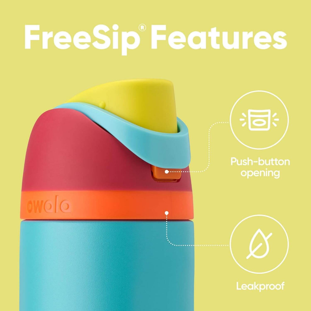 Garrafa Térmica Owala FreeSip 710ml Natureza Lilás Summer Sweetness, detalhe tampa botao