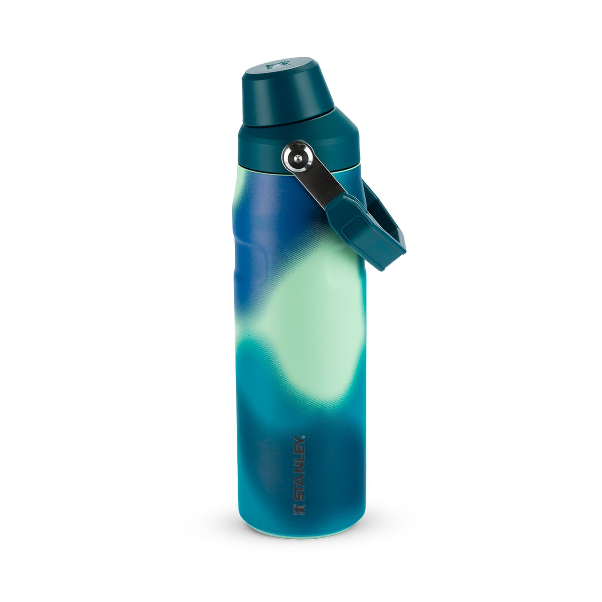 Garrafa Térmica Stanley Aerolight™ Fast Flow 710 ml Coastal Teal Motion, vista frontal com tampa fechada