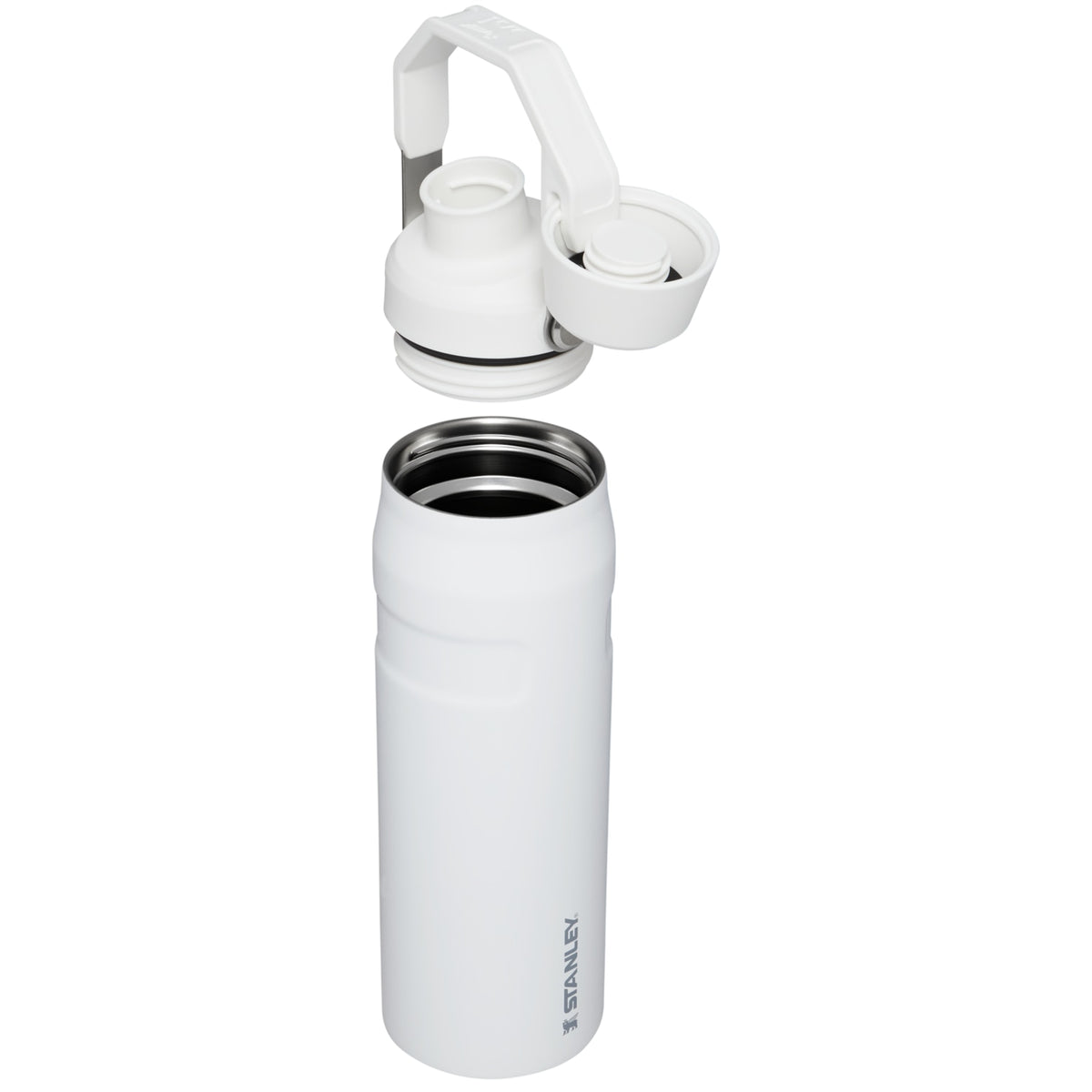 Garrafa Térmica Stanley Aerolight™ Fast Flow 710 ml Polar, com a tampa aberta