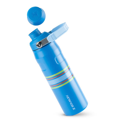 Garrafa Térmica Stanley Aerolight™ Fast Flow 710 ml Varsity Azure Stripes, com a tampa aberta, foto 122 de 141