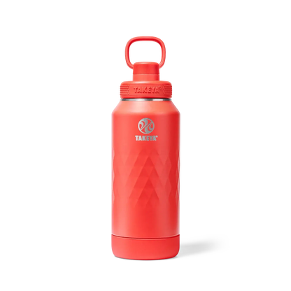 Garrafa Térmica Takeya 950ml Spout Lid Sport vermelha para bebidas quentes e frias, ideal para treinos e aventuras.