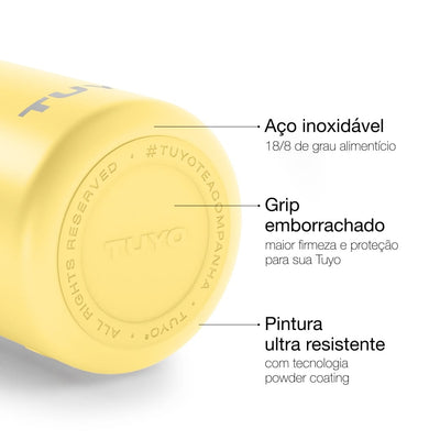 Garrafa Térmica Tuyo 1000 ml Amarelo Manteiga, infográfico com as características, foto 60 de 92