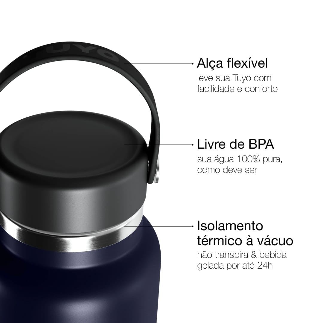 Garrafa Térmica Tuyo 1000 ml Azul Marinho, infográfico com as características