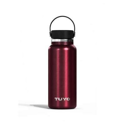 Garrafa Térmica Tuyo 1000 ml Bordô Metálico, vista frontal com tampa fechada