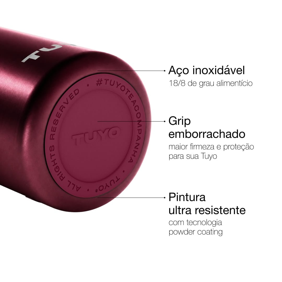 Garrafa Térmica Tuyo 1000 ml Bordô Metálico, infográfico com as características, foto 80 de 92