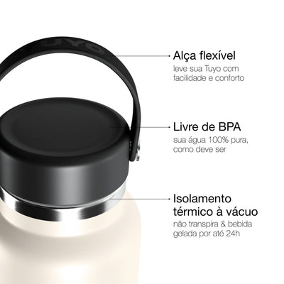 Garrafa Térmica Tuyo 1000 ml Off White, infográfico com as características