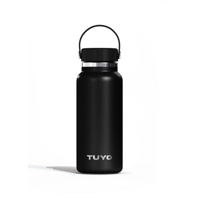 Garrafa Térmica Tuyo 1000 ml Preta, vista frontal com tampa fechada
