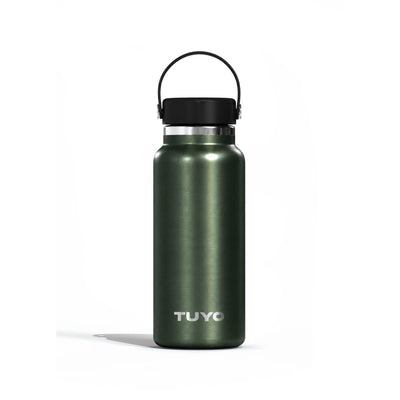 Garrafa Térmica Tuyo 1000 ml Verde Metálico, vista frontal com tampa fechada