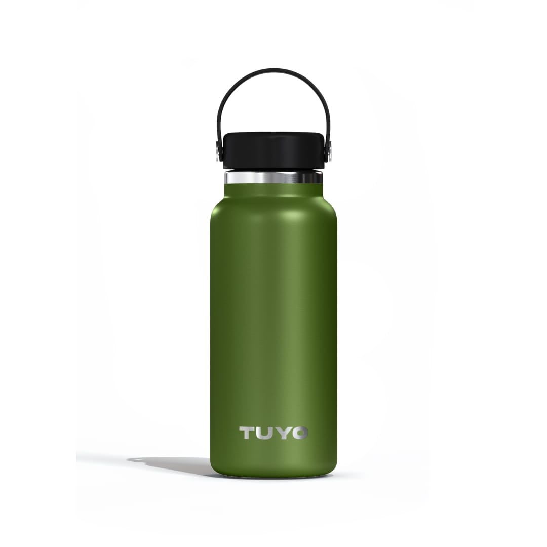 Garrafa Térmica Tuyo 1000 ml Verde Militar, vista frontal com tampa fechada