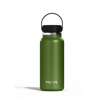 Garrafa Térmica Tuyo 1000 ml Verde Militar, vista frontal com tampa fechada