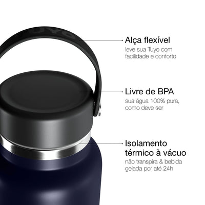 Garrafa Térmica Tuyo 1200 ml Azul Marinho, infográfico com as características