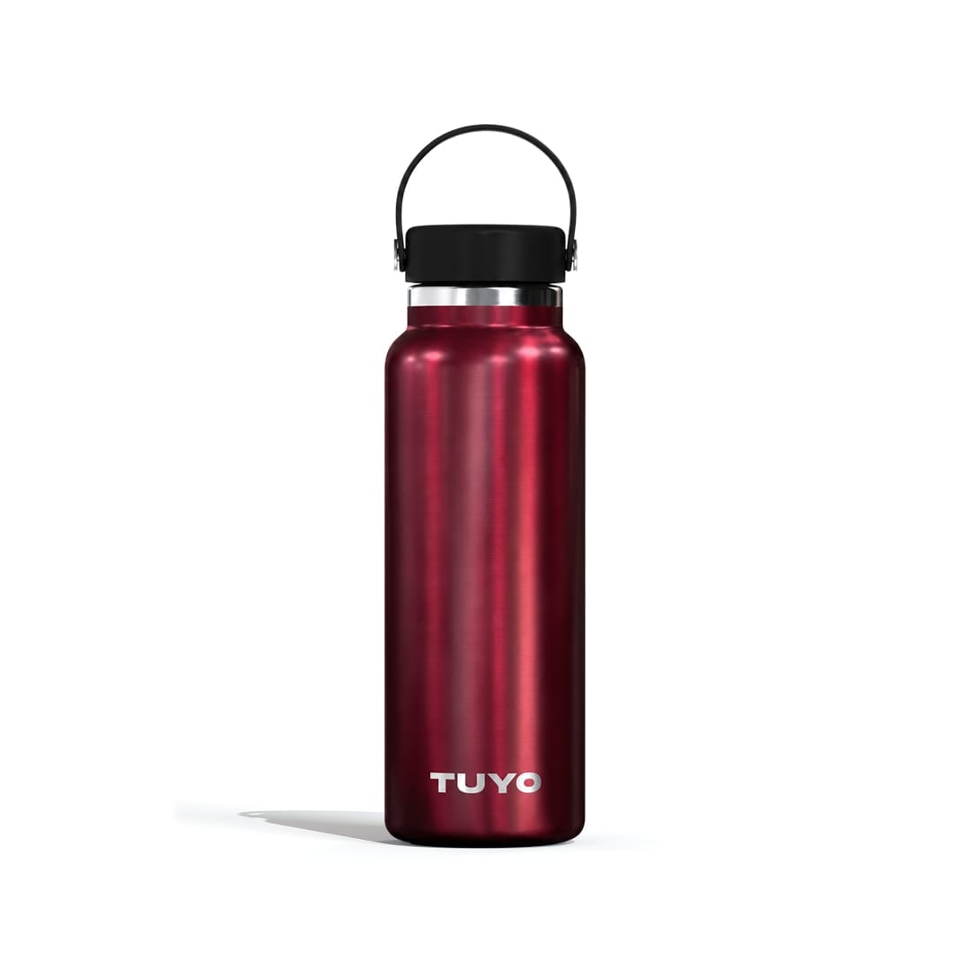 Garrafa Térmica Tuyo 1200 ml Bordô Metálico, vista frontal com tampa fechada