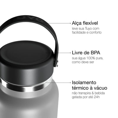 Garrafa Térmica Tuyo 1200 ml Grafite, infográfico com as características