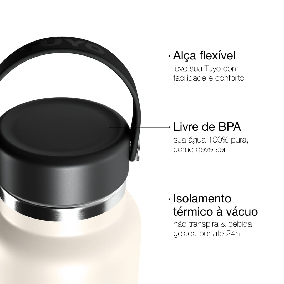 Garrafa Térmica Tuyo 1200 ml Off White, infográfico com as características