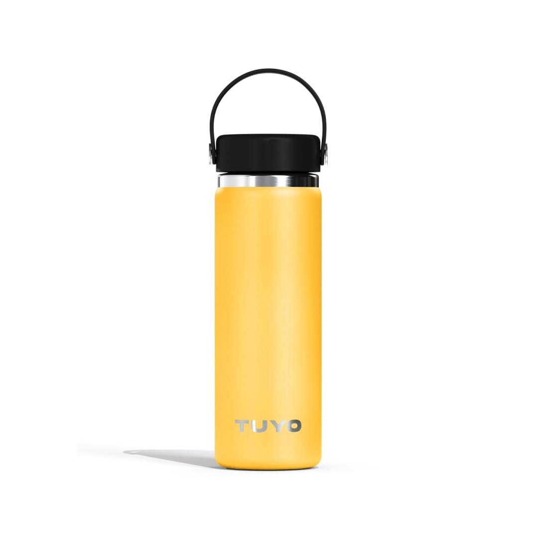Garrafa Térmica Tuyo 600 ml Amarela, vista frontal com tampa fechada