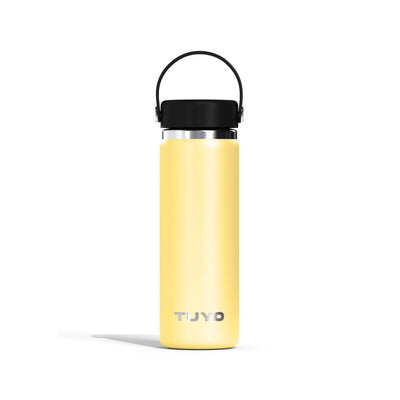 Garrafa Térmica Tuyo 600 ml Amarelo Manteiga, vista frontal com tampa fechada