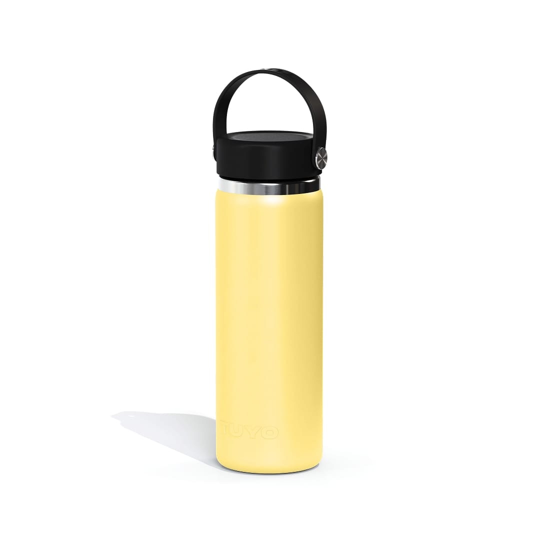 Garrafa Térmica Tuyo 600 ml Amarelo Manteiga, vista frontal com tampa fechada, foto 58 de 87