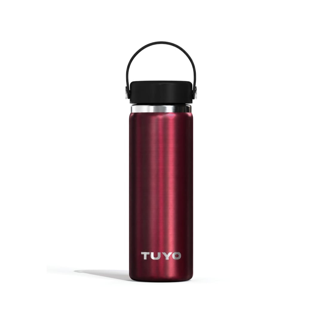 Garrafa Térmica Tuyo 600 ml Bordô Metálico, vista frontal com tampa fechada