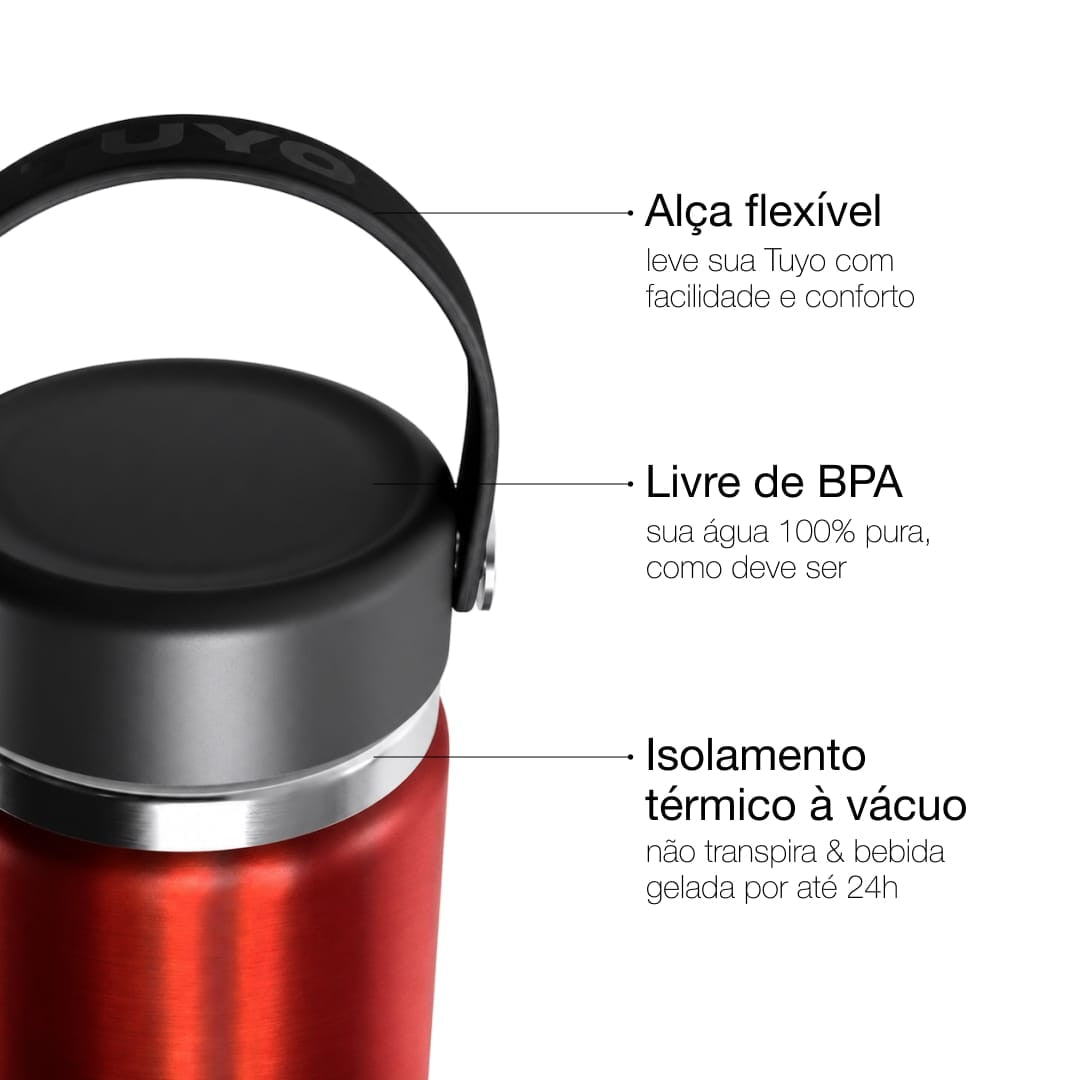 Garrafa Térmica Tuyo 600 ml Ferrugem Metálico, infográfico com as características