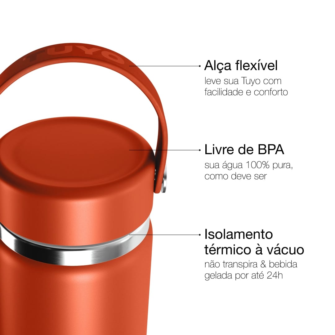 Garrafa Térmica Tuyo 600 ml Terracota, infográfico com as características