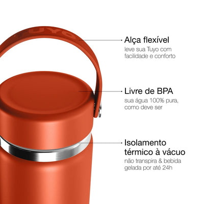 Garrafa Térmica Tuyo 600 ml Terracota, infográfico com as características
