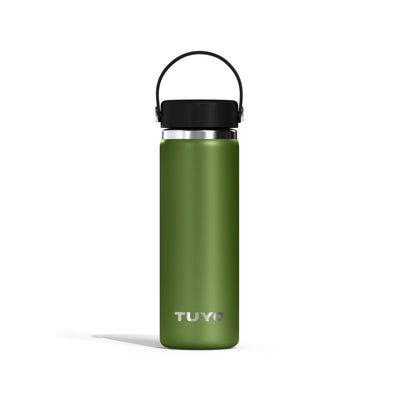 Garrafa Térmica Tuyo 600 ml Verde Militar, vista frontal com tampa fechada