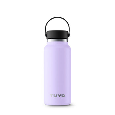 Garrafa Térmica Tuyo - 1000ml em inox cor lilás com alça preta, ideal para manter bebidas quentes por 12h e frias por 24h.