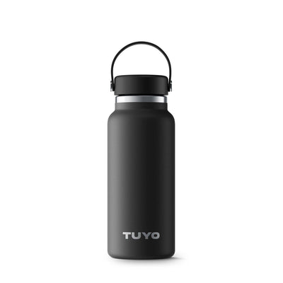 Garrafa Térmica Tuyo - 1000ml preta, isolamento a vácuo, mantém líquidos quentes por 12h e frios por 24h, ideal para hidratação.