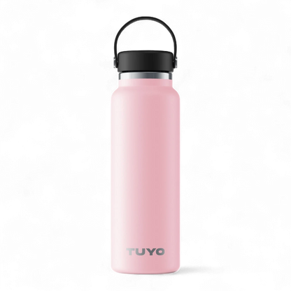 Garrafa Térmica Tuyo - 1200ml em inox rosa, mantém bebidas quentes por 12h e frias por 24h, ideal para uso diário e viagens.